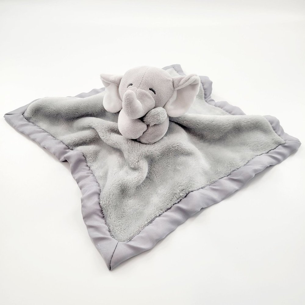 Carter's Elephant Lovey Baby Security Blanket Plush Satin Edge Gray 14" x 14"
